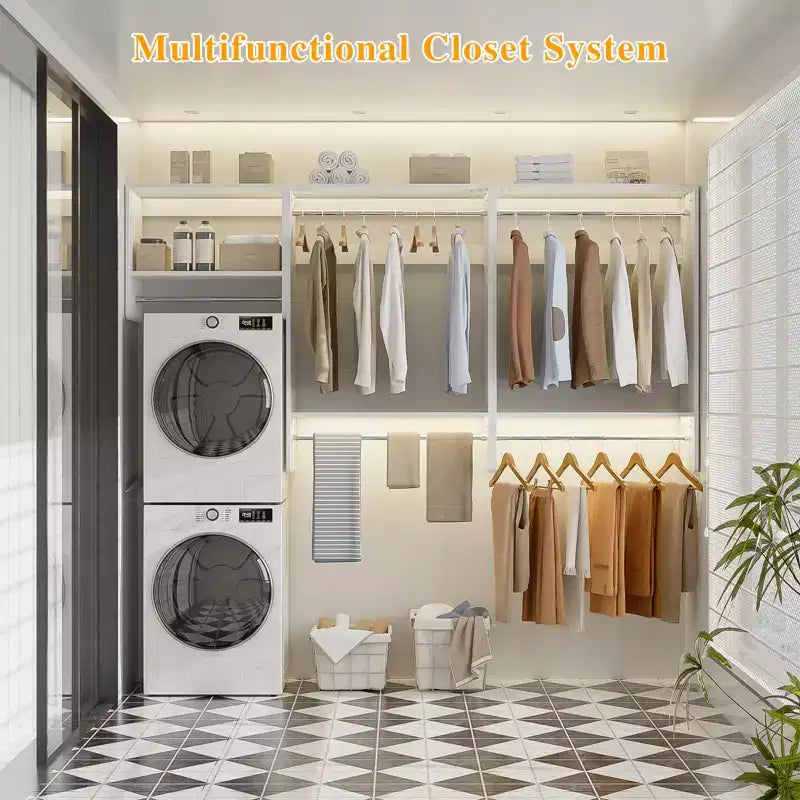 95 Closet Organizer with 5 Hanging Rods, Wall Mounted Clothes Hanging Rack for Organization