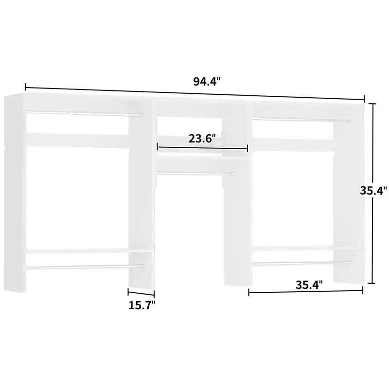 95 Closet Organizer with 5 Hanging Rods, Wall Mounted Clothes Hanging Rack for Organization