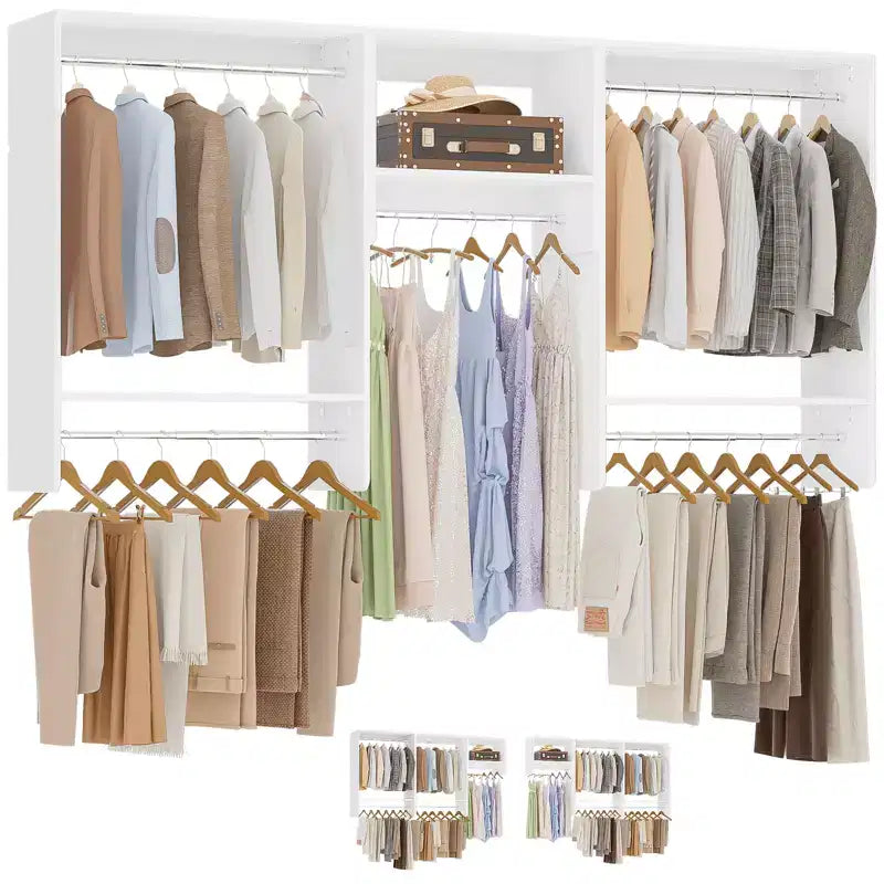 95 Closet Organizer with 5 Hanging Rods, Wall Mounted Clothes Hanging Rack for Organization