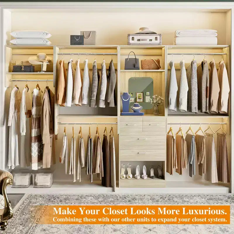 95 Closet Organizer with 5 Hanging Rods, Wall Mounted Clothes Hanging Rack for Organization