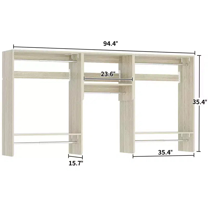 95 Closet Organizer with 5 Hanging Rods, Wall Mounted Clothes Hanging Rack for Organization