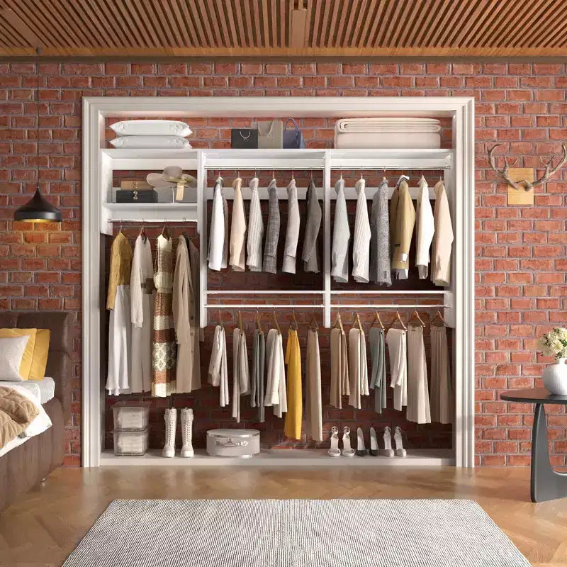 95 Closet Organizer with 5 Hanging Rods, Wall Mounted Clothes Hanging Rack for Organization