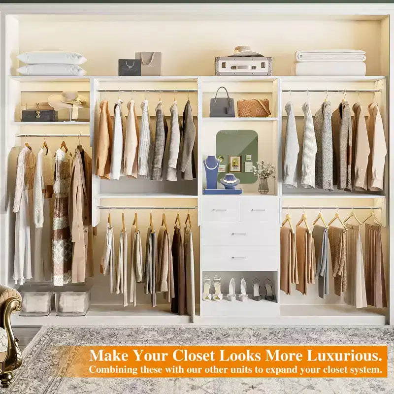 95 Closet Organizer with 5 Hanging Rods, Wall Mounted Clothes Hanging Rack for Organization