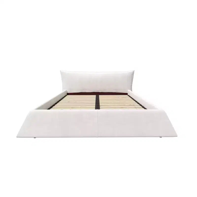 King Size Upholstered Platform Bed, Metal & Solid Wood Bed Frame with Special Shaped Velvet Headboard