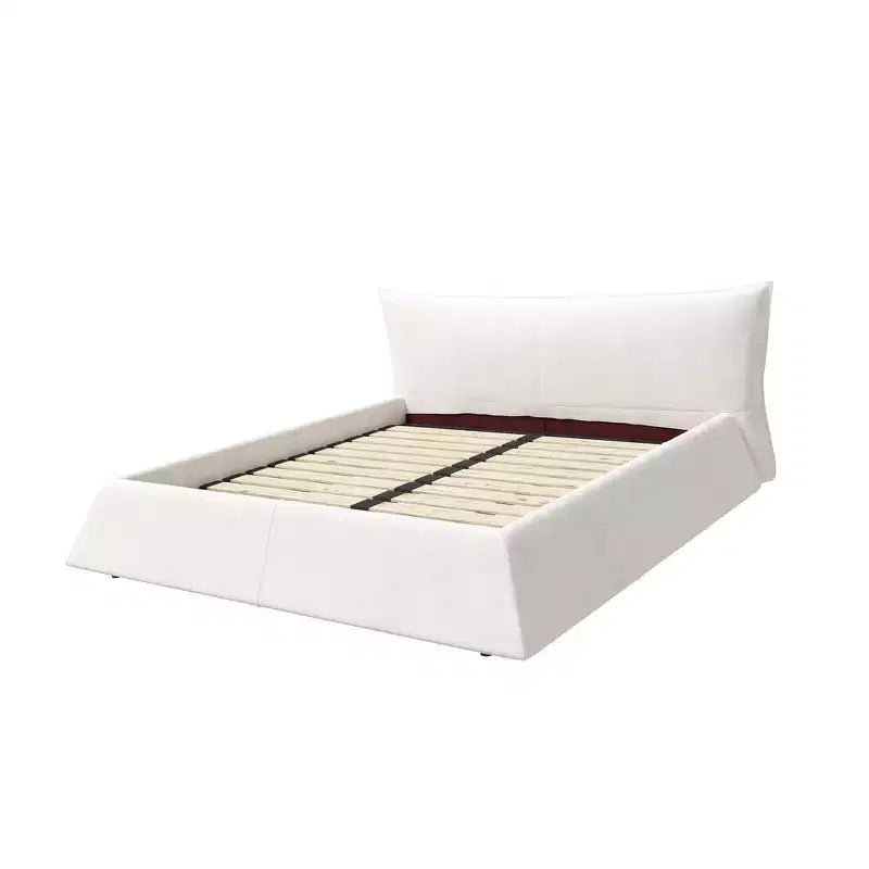King Size Upholstered Platform Bed, Metal & Solid Wood Bed Frame with Special Shaped Velvet Headboard
