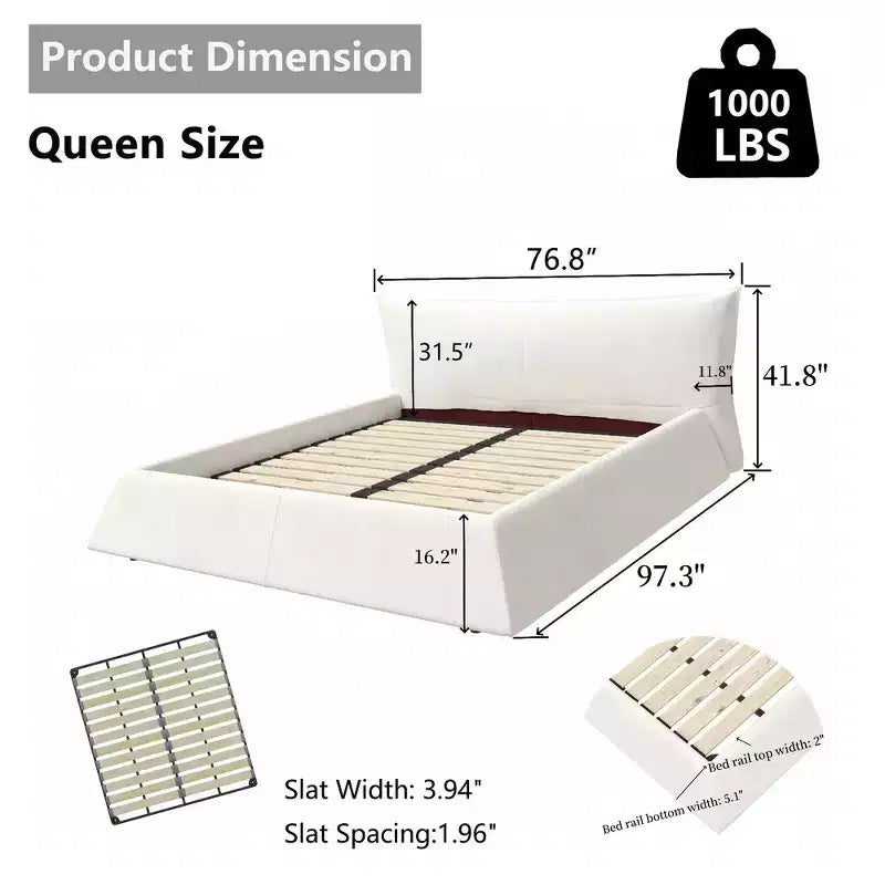 King Size Upholstered Platform Bed, Metal & Solid Wood Bed Frame with Special Shaped Velvet Headboard