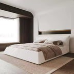 King Size Upholstered Platform Bed, Metal & Solid Wood Bed Frame with Special Shaped Velvet Headboard