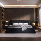 King Size Upholstered Platform Bed, Metal & Solid Wood Bed Frame with Special Shaped Velvet Headboard