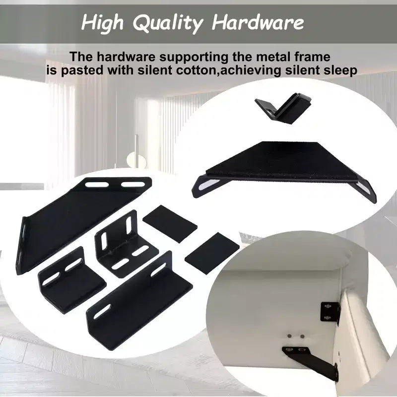 King Size Upholstered Platform Bed, Metal & Solid Wood Bed Frame with Special Shaped Velvet Headboard