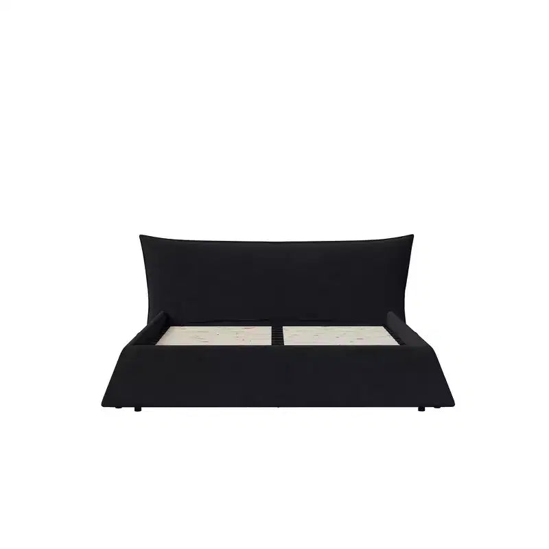 King Size Upholstered Platform Bed, Metal & Solid Wood Bed Frame with Special Shaped Velvet Headboard