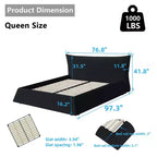 King Size Upholstered Platform Bed, Metal & Solid Wood Bed Frame with Special Shaped Velvet Headboard
