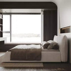 King Size Upholstered Platform Bed, Metal & Solid Wood Bed Frame with Special Shaped Velvet Headboard