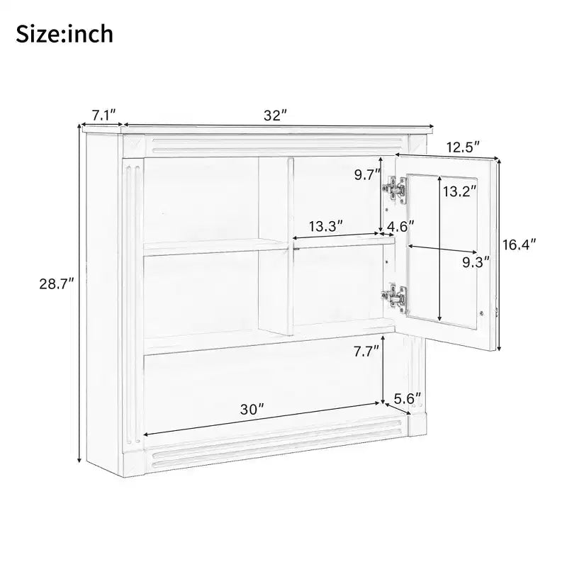 32 in. W x 28 in. H Rectangular MDF Medicine Cabinet with Mirror, 5 Removable Shelves, Soft-closing Hinges