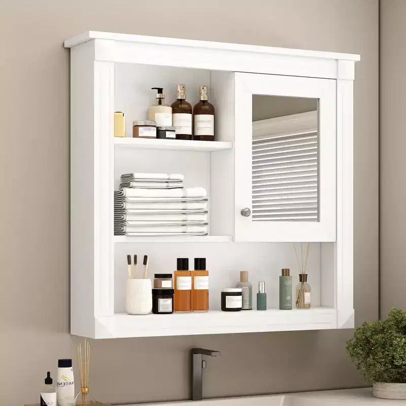 32 in. W x 28 in. H Rectangular MDF Medicine Cabinet with Mirror, 5 Removable Shelves, Soft-closing Hinges