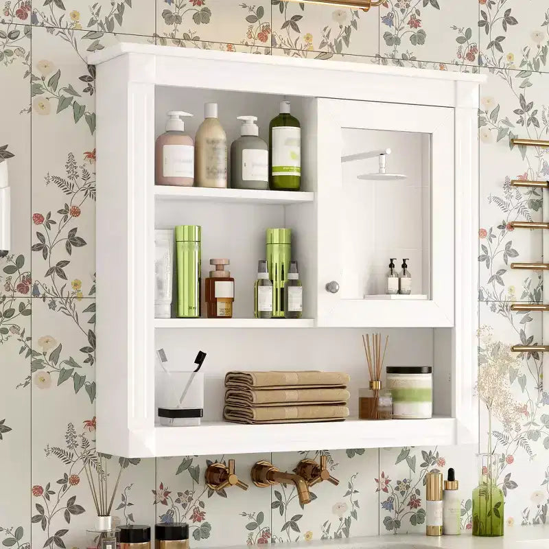 32 in. W x 28 in. H Rectangular MDF Medicine Cabinet with Mirror, 5 Removable Shelves, Soft-closing Hinges