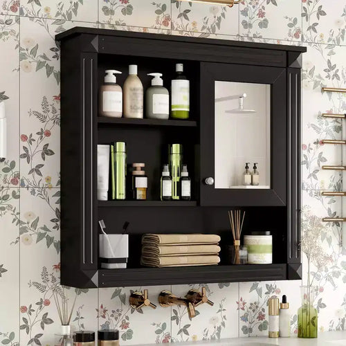 32 in. W x 28 in. H Rectangular MDF Medicine Cabinet with Mirror, 5 Removable Shelves, Soft-closing Hinges