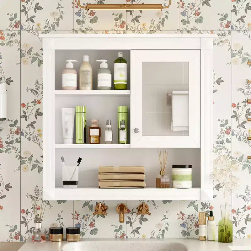 32 in. W x 28 in. H Rectangular MDF Medicine Cabinet with Mirror, 5 Removable Shelves, Soft-closing Hinges