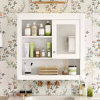 32 in. W x 28 in. H Rectangular MDF Medicine Cabinet with Mirror, 5 Removable Shelves, Soft-closing Hinges