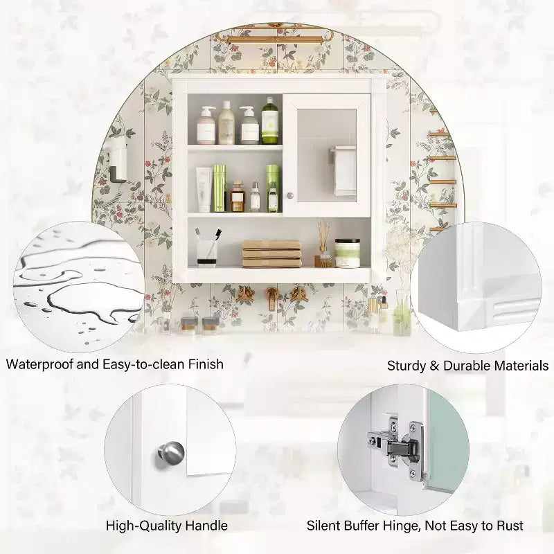 32 in. W x 28 in. H Rectangular MDF Medicine Cabinet with Mirror, 5 Removable Shelves, Soft-closing Hinges