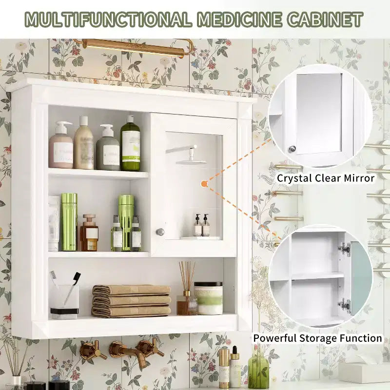 32 in. W x 28 in. H Rectangular MDF Medicine Cabinet with Mirror, 5 Removable Shelves, Soft-closing Hinges