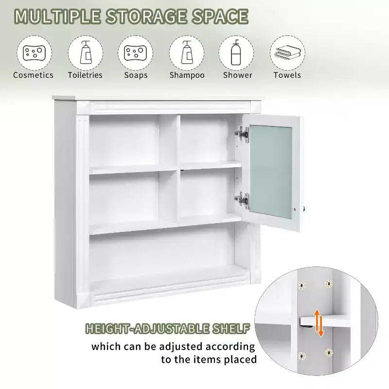 32 in. W x 28 in. H Rectangular MDF Medicine Cabinet with Mirror, 5 Removable Shelves, Soft-closing Hinges