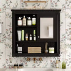 32 in. W x 28 in. H Rectangular MDF Medicine Cabinet with Mirror, 5 Removable Shelves, Soft-closing Hinges