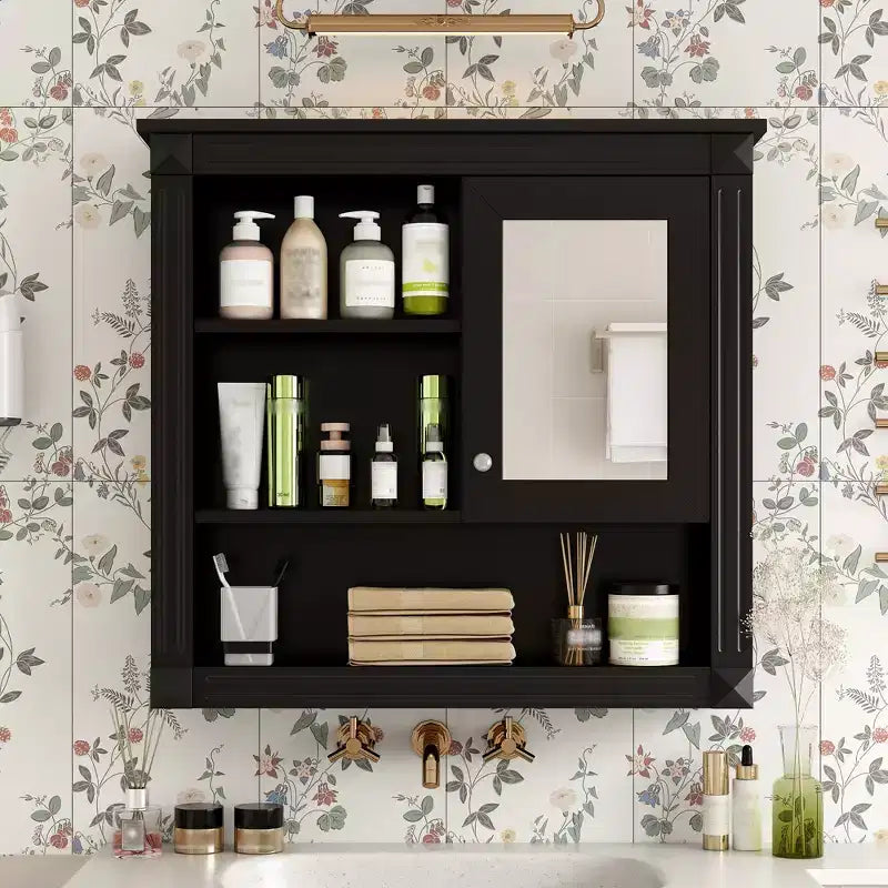 32 in. W x 28 in. H Rectangular MDF Medicine Cabinet with Mirror, 5 Removable Shelves, Soft-closing Hinges