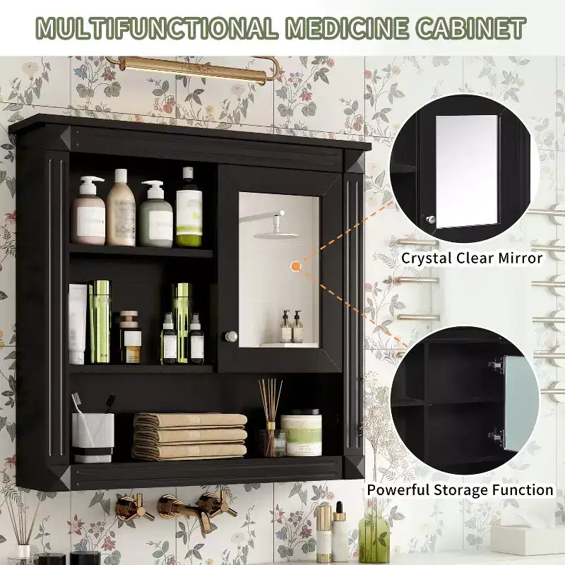 32 in. W x 28 in. H Rectangular MDF Medicine Cabinet with Mirror, 5 Removable Shelves, Soft-closing Hinges