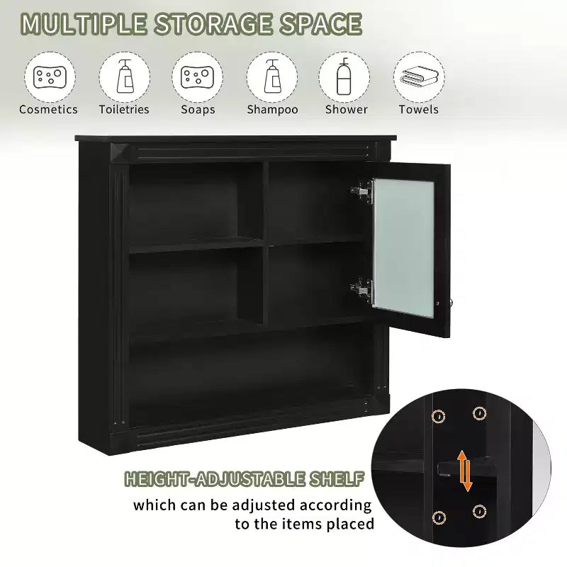 32 in. W x 28 in. H Rectangular MDF Medicine Cabinet with Mirror, 5 Removable Shelves, Soft-closing Hinges
