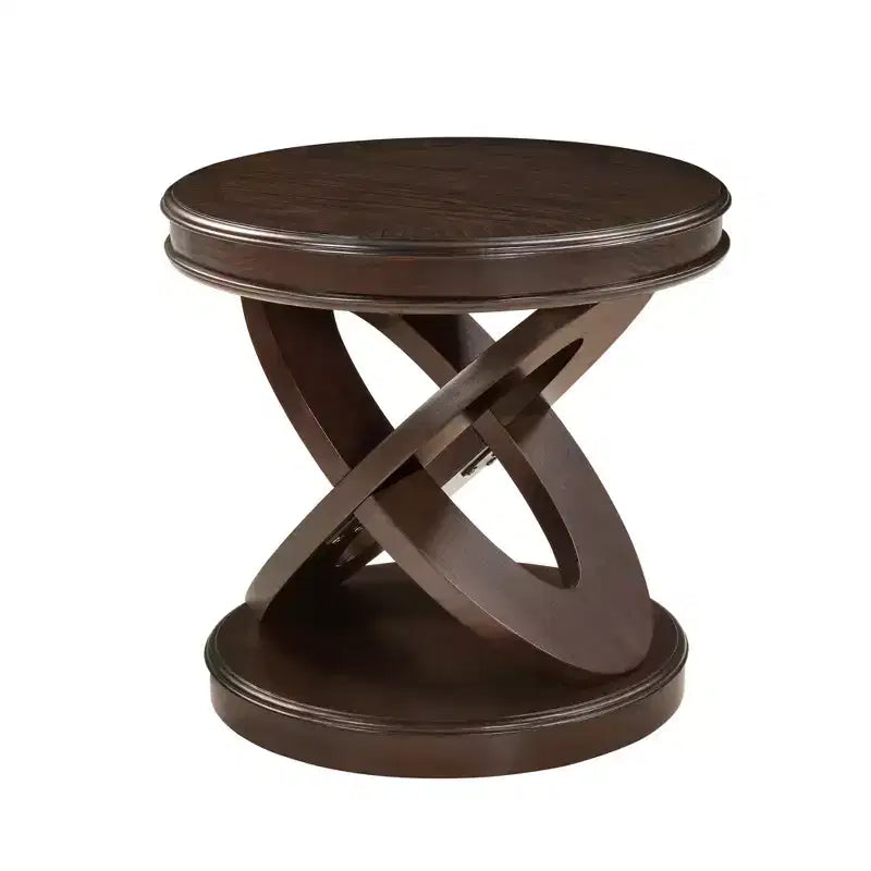 Tavolino rotondo retrò in legno con base a X per sala da pranzo o soggiorno, color espresso