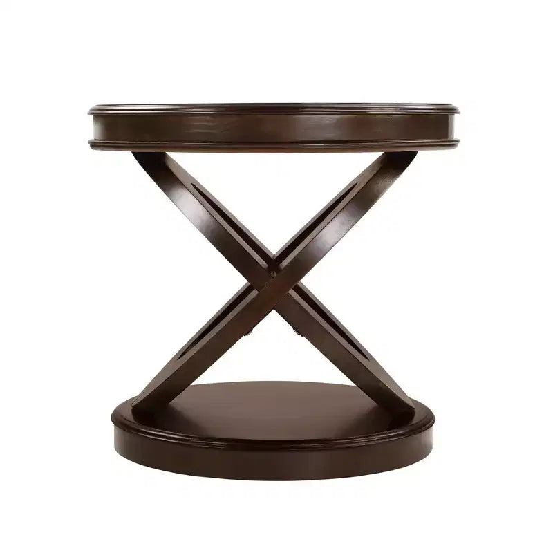 Tavolino rotondo retrò in legno con base a X per sala da pranzo o soggiorno, color espresso