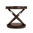 Tavolino rotondo retrò in legno con base a X per sala da pranzo o soggiorno, color espresso