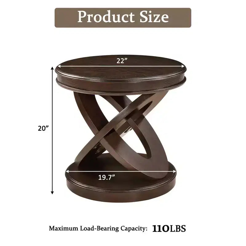 Retro Wood Round End Table with X-shape Base for Dining or Living Room, Espresso