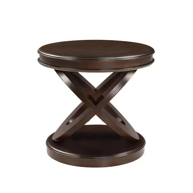 Tavolino rotondo retrò in legno con base a X per sala da pranzo o soggiorno, color espresso