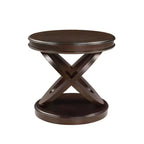 Tavolino rotondo retrò in legno con base a X per sala da pranzo o soggiorno, color espresso