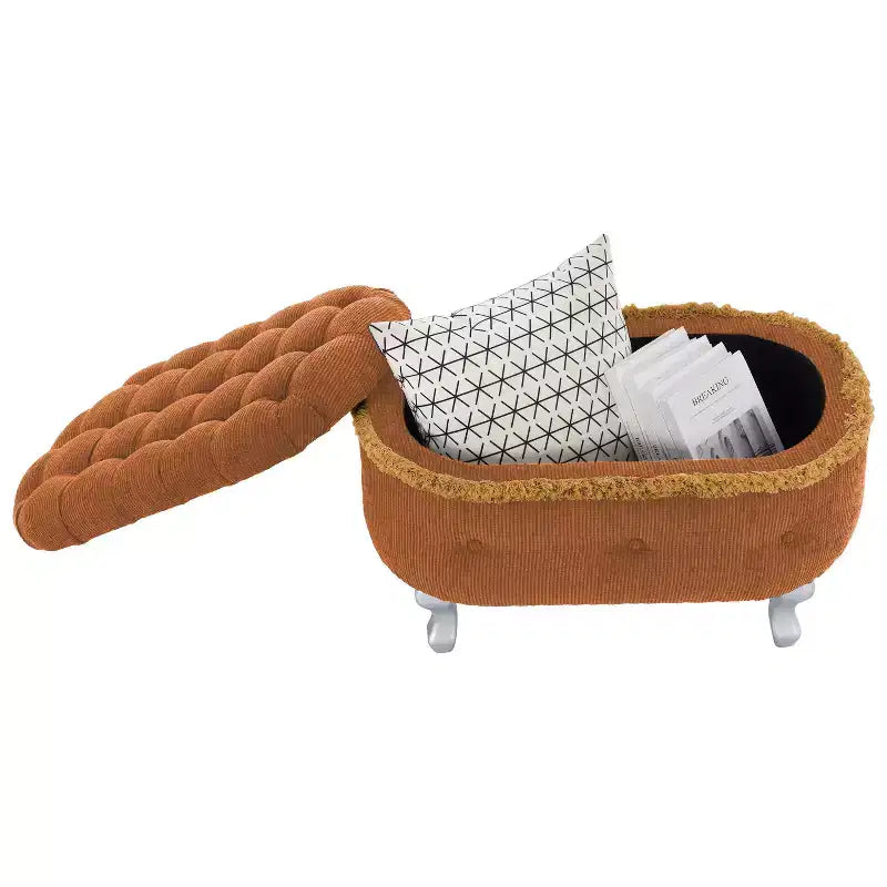29.5 Upholstered Storage Bench,Fabric Footboard Bench with Button Tufted and Fringe,Lift Top,End of Bed Bench for Bedroom,Living Room