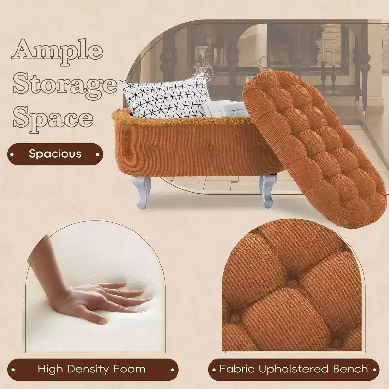 29.5 Upholstered Storage Bench,Fabric Footboard Bench with Button Tufted and Fringe,Lift Top,End of Bed Bench for Bedroom,Living Room