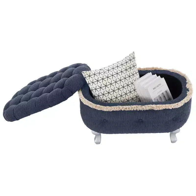 29.5 Upholstered Storage Bench,Fabric Footboard Bench with Button Tufted and Fringe,Lift Top,End of Bed Bench for Bedroom,Living Room