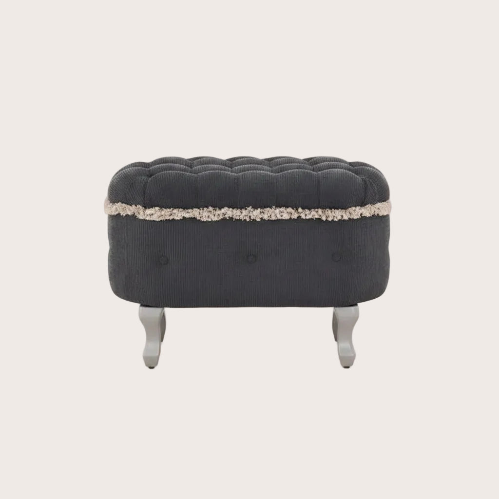 TUYOHW 29.5 Upholstered Storage Bench,Fabric Footboard Bench with Button Tufted and Fringe,Lift Top,End of Bed Bench for Bedroom,Living Room