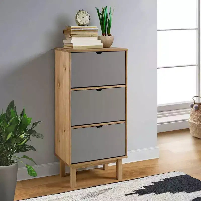 Shoe Cabinet Brown Solid Pine Wood Medium Shoe Cabinet