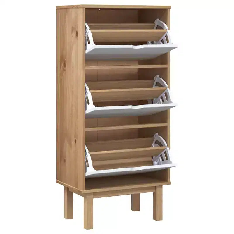 Shoe Cabinet Brown Solid Pine Wood Medium Shoe Cabinet