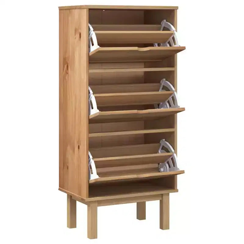 Shoe Cabinet Brown Solid Pine Wood Medium Shoe Cabinet