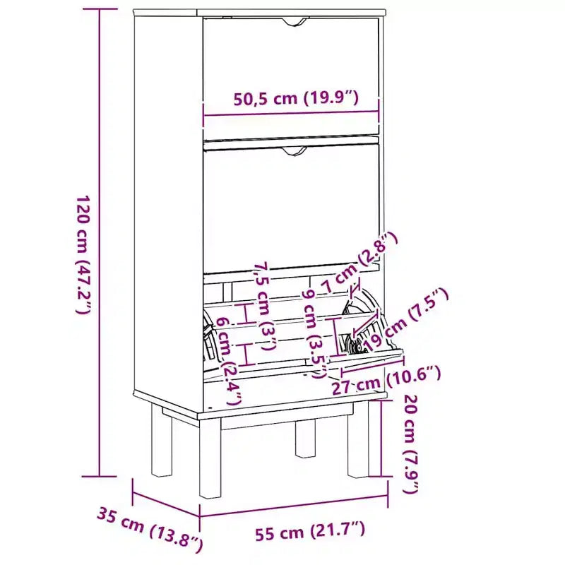 Shoe Cabinet Brown Solid Pine Wood Medium Shoe Cabinet