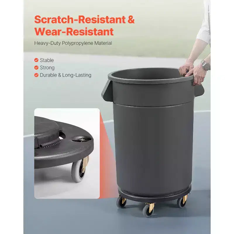 Carrello per bidone della spazzatura, adatto per contenitori da 20, 32, 44, 55 galloni, base rotante per bidone rotondo con 4 ruote bloccabili, capacità di peso 500 libbre, nero