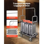Hotel Luggage Cart, 1200 LBS Load Capacity, Brushed Stainless Steel Finish Bellman's Cart, Valet Cart with Grey Carpeted Deck and 8in, Silver