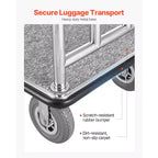 Hotel Luggage Cart, 1200 LBS Load Capacity, Brushed Stainless Steel Finish Bellman's Cart, Valet Cart with Grey Carpeted Deck and 8in, Silver