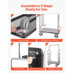 Hotel Luggage Cart, 1200 LBS Load Capacity, Brushed Stainless Steel Finish Bellman's Cart, Valet Cart with Grey Carpeted Deck and 8in, Silver