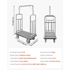 Hotel Luggage Cart, 1200 LBS Load Capacity, Brushed Stainless Steel Finish Bellman's Cart, Valet Cart with Grey Carpeted Deck and 8in, Silver