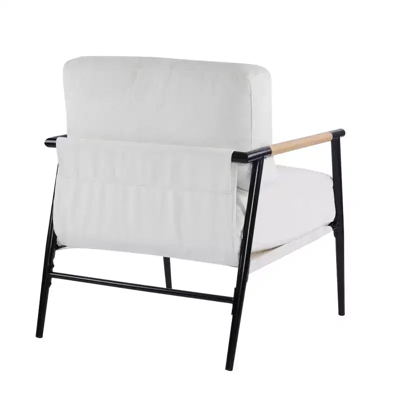 27.56 Modern Accent Chair, Plush Cushions Minimalist Metal Frame Wooden Armrest, Living Room Bedroom Office