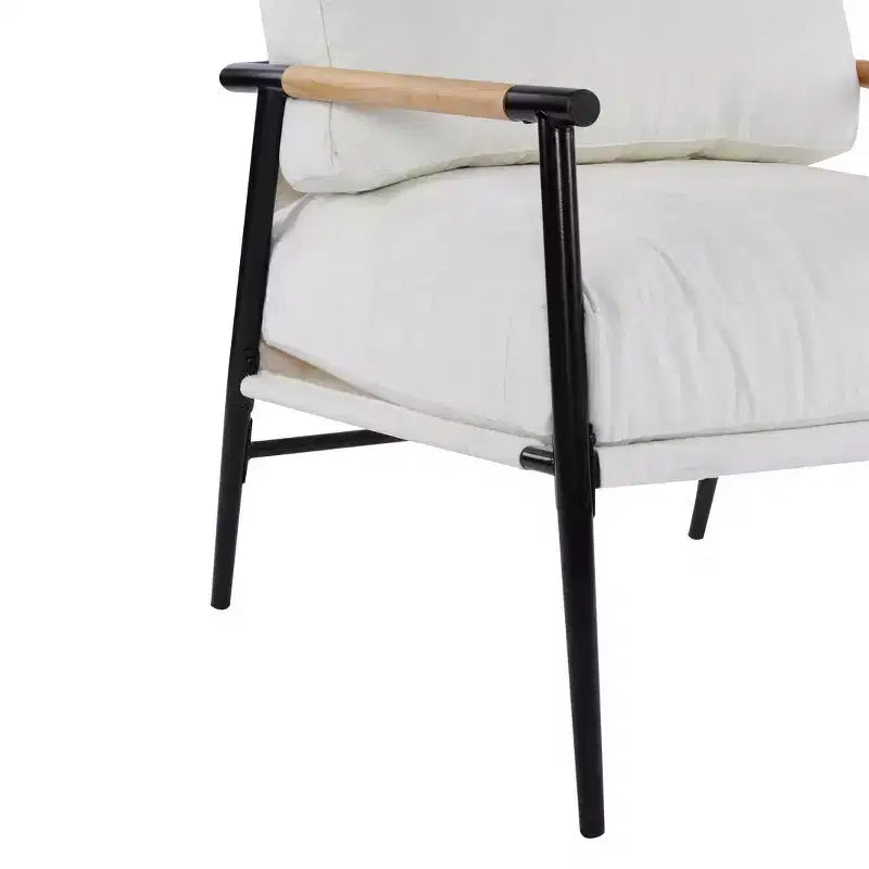 27.56 Modern Accent Chair, Plush Cushions Minimalist Metal Frame Wooden Armrest, Living Room Bedroom Office